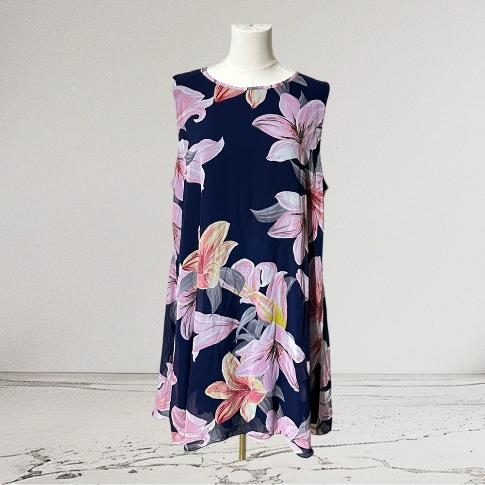 JH Navy Dress with Pink Floral Design Women’s Size 18 W